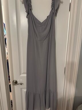 Reformation Grey Midi Dress with Ruffle Straps